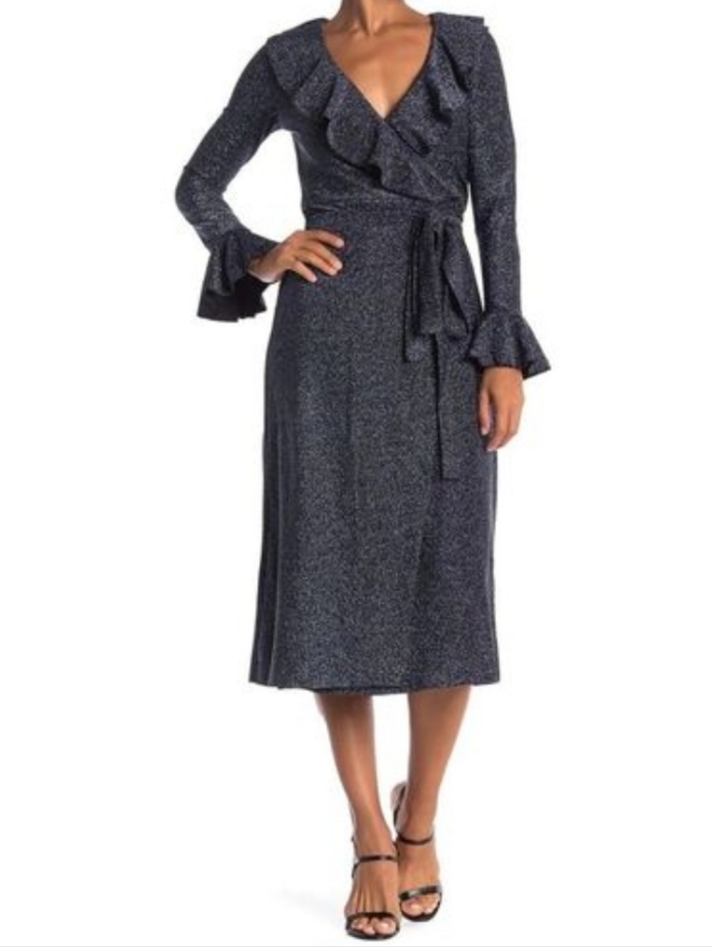 Free People Metallic Navy Wrap Dress S NWT